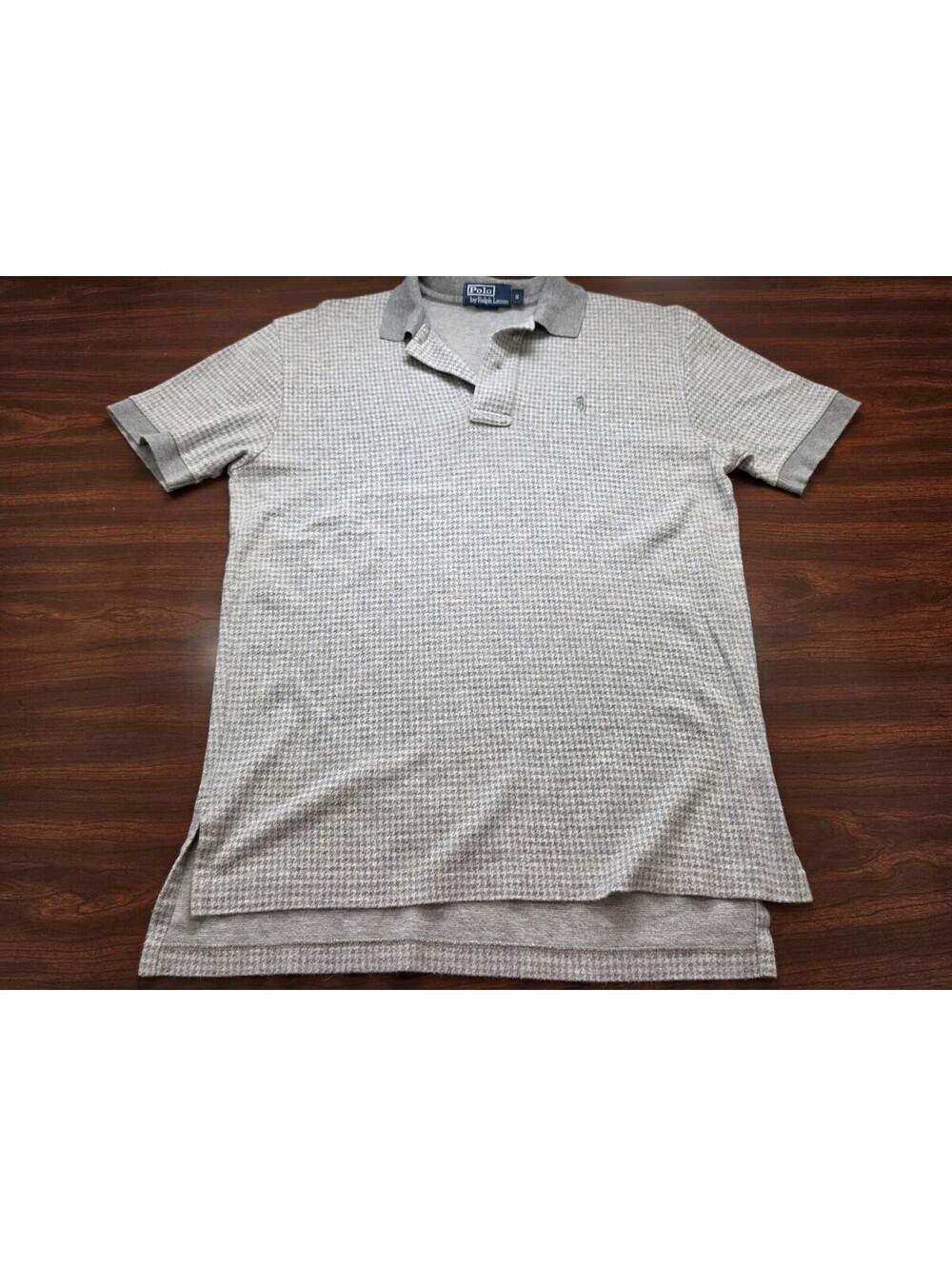 Ralph Lauren Gray Houndstooth Polo Small Short Sleeve Classic Prep Old Money